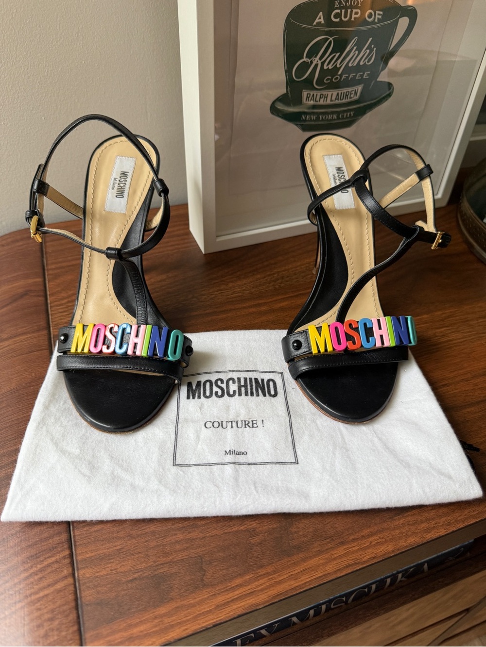 Moschino logo 3” heel - size 7